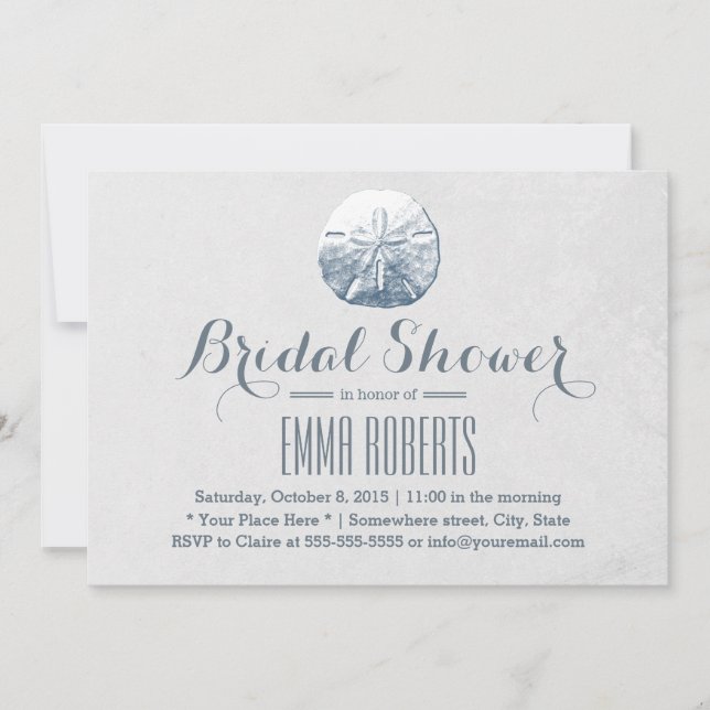 Simple Beach Sand Dollar Silver Bridal Shower Invitation (Front)