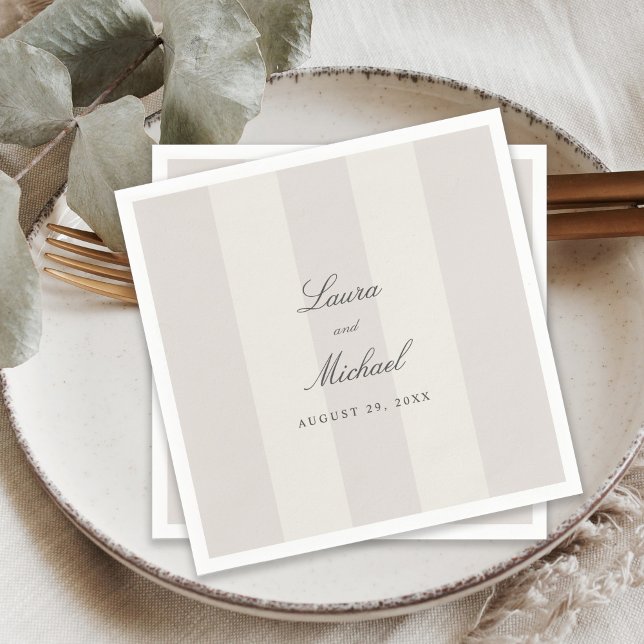 Simple Beach Sand Neutral Cabana Stripes Wedding Napkin (Creator Uploaded)