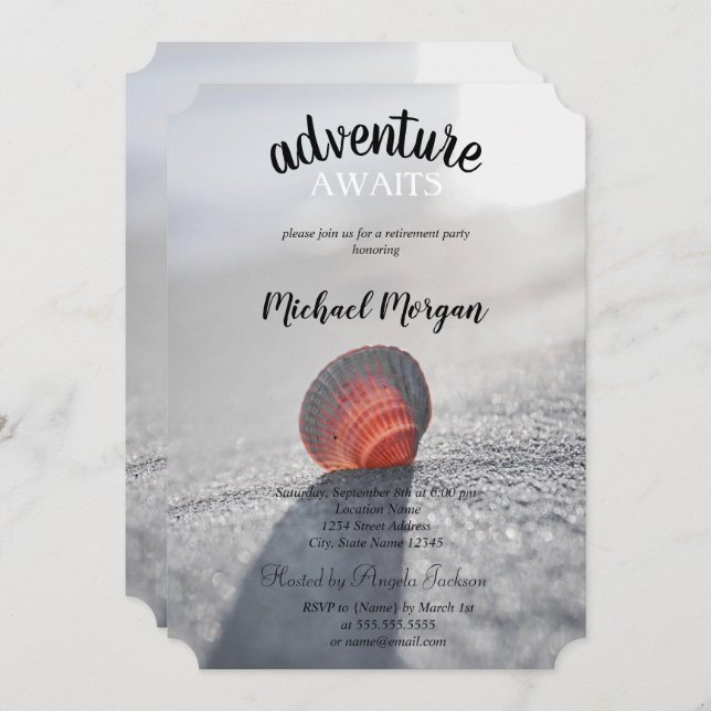 Simple Beach Seashell Retirement Party Invitation (Front/Back)