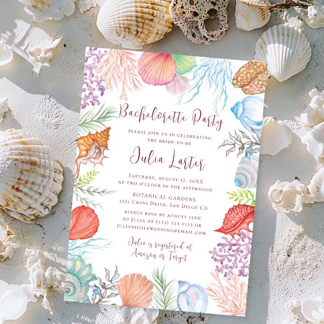Simple Beach Seashell Wreath Bachelorette Party Invitation (Creator Uploaded)