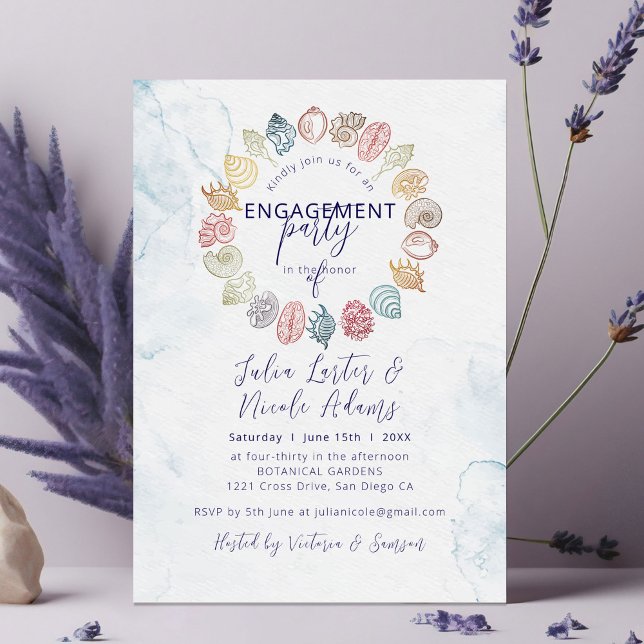 Simple Beach Seashell Wreath Engagement Party Invitation (Creator Uploaded)