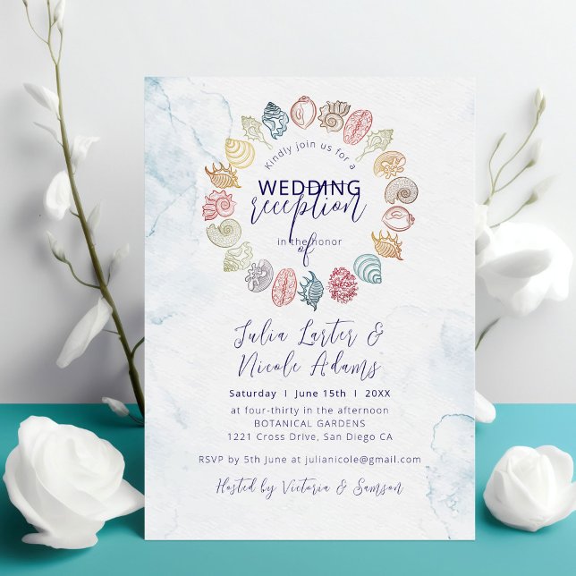 Simple Beach Seashell Wreath Wedding Reception Invitation (Creator Uploaded)