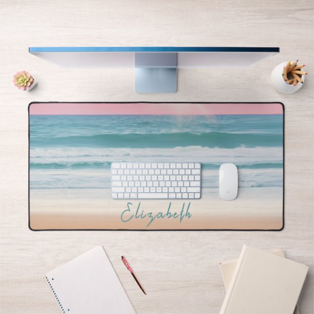 Simple Beach Sunset Custom Name Desk Mat (Office 1)
