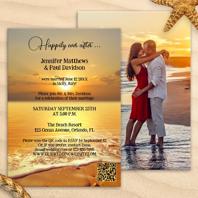 Simple Beach Sunset Wedding Reception Photo Invitation (Creator Uploaded)