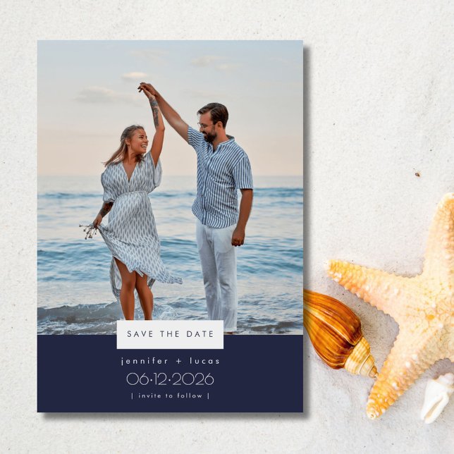 Simple Beach Wedding Photo Save the Date Invitation (Simple Beach Wedding Photo Save the Date Invitation)