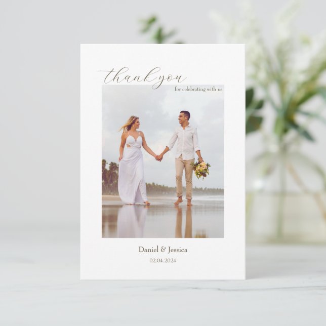 Simple Beach Wedding Thank You Card With Photo (Standing Front)