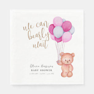Simple Bearly Wait Bear Pink Balloon Baby Shower  Napkin