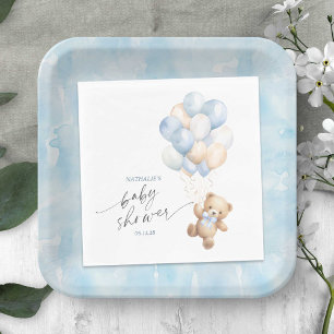 Simple Bearly wait Teddy Bear Blue Balloons Shower Napkin