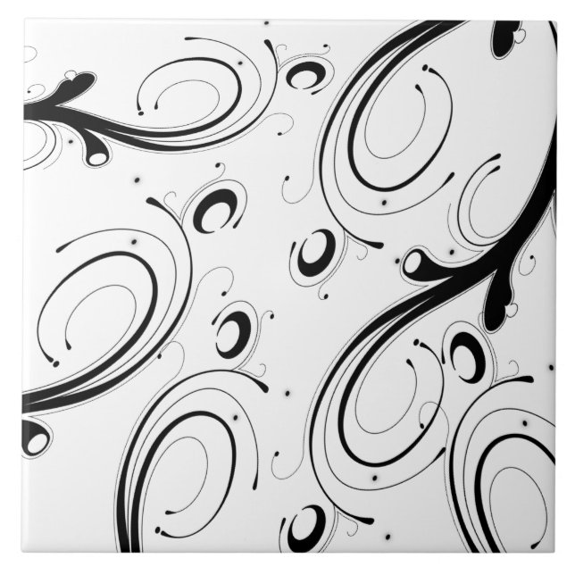 Simple Beautiful Black and White Scroll Ceramic Tile (Front)