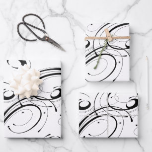 Simple Beautiful Black and White Scroll Wrapping Paper Sheet