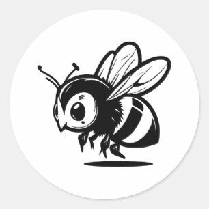 Simple Bee   Elegance in Black and White Classic Round Sticker