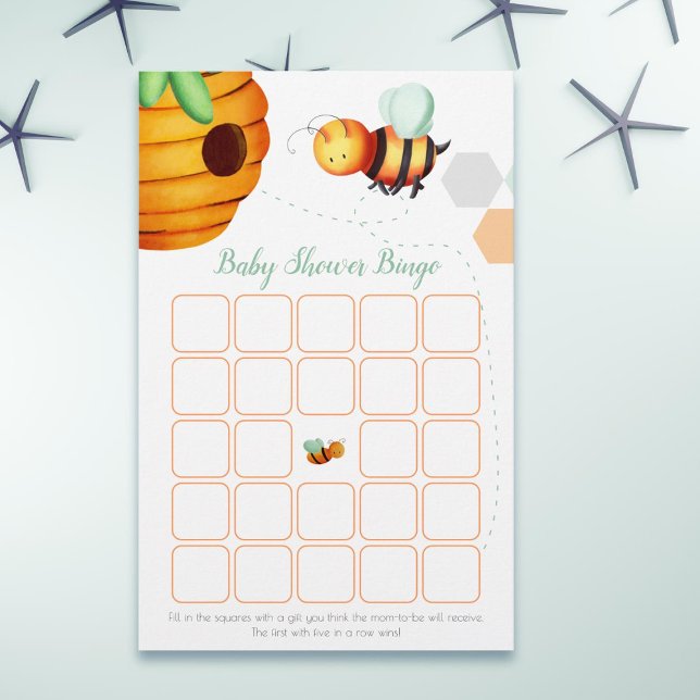Simple Bee Neutral Baby Shower Bingo Card (Creator Uploaded)