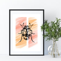 Simple Beetle Bug Silhouette on Orange Background 