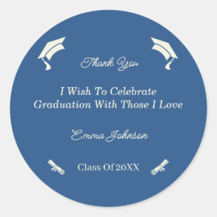 Simple Beige And Blue Customised Graduation Classic Round Sticker
