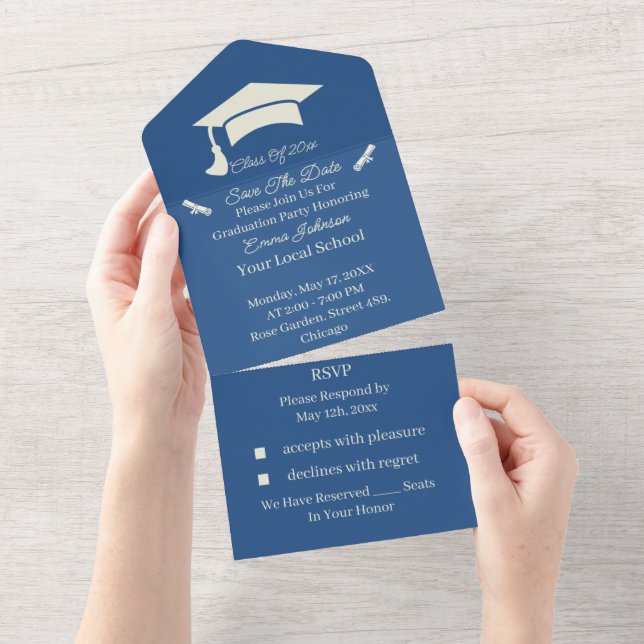 Simple Beige And Blue Personalised Save The Date All In One Invitation (Tearaway)