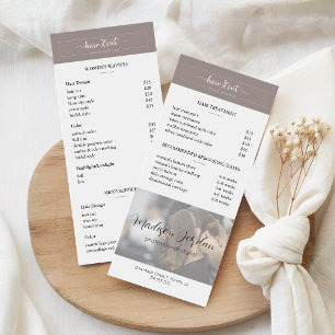 Simple Beige Boho Add Photo Hair Salon Pricing Rack Card