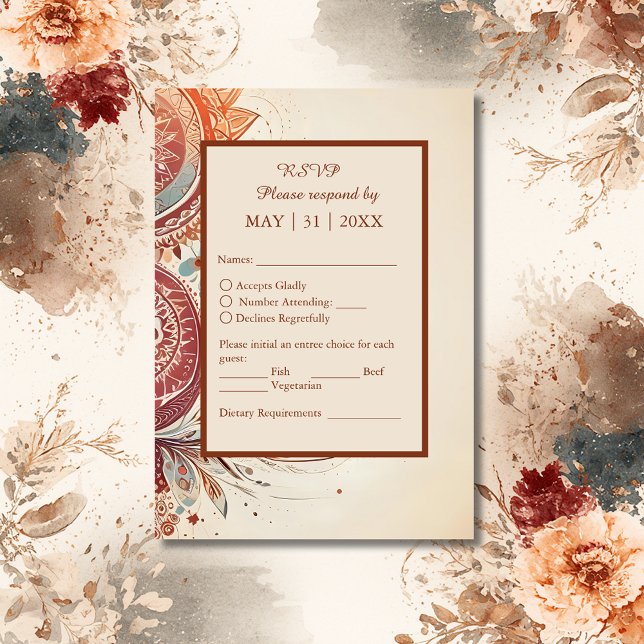 simple beige boho chic wedding RSVP card (Creator Uploaded)