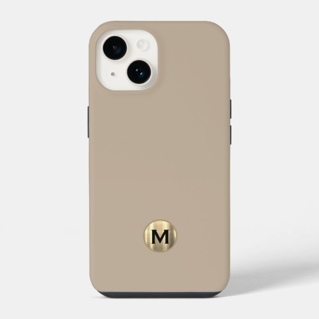 Simple Beige Brushed Gold Monogram iPhone Case (Back)