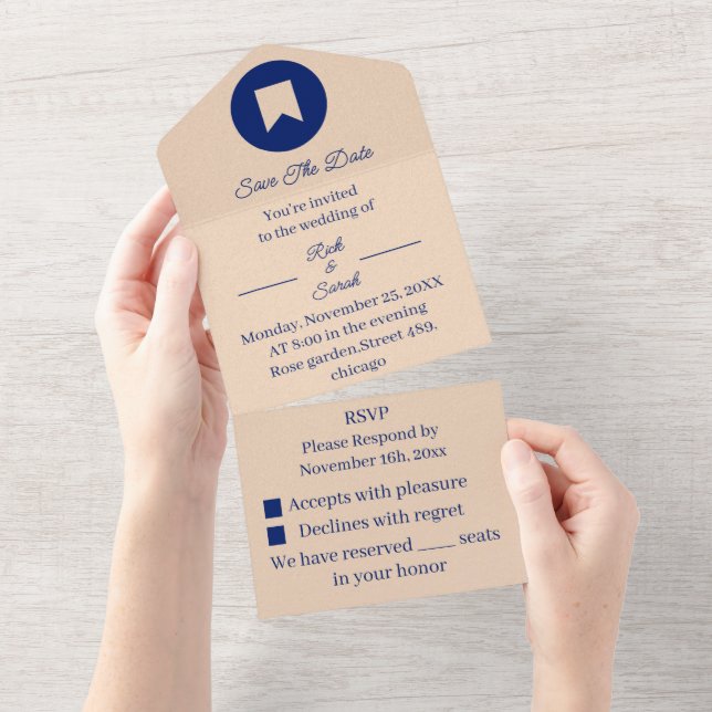 Simple Beige Customised Save The Date All In One Invitation (Tearaway)
