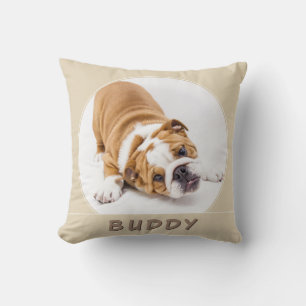Simple Beige Dog Pet Puppy Name and Photo Cushion