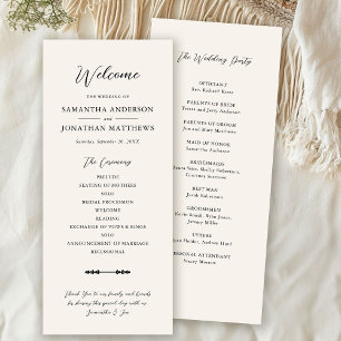 Simple Beige Elegant Script Wedding Ceremony Program