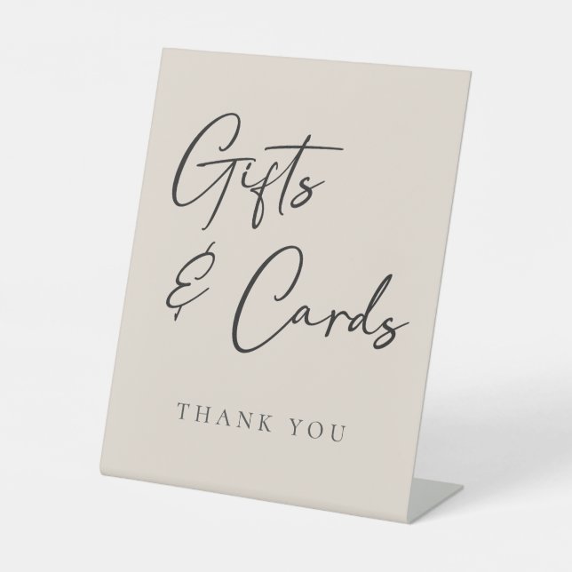 Simple Beige Elegant Wedding Gifts and Cards Pedestal Sign (Front)