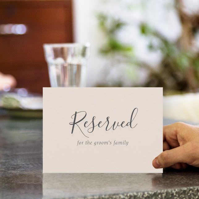 Simple Beige Elegant Wedding Reserved Sign (This elegant "Reserved" table sign may be personalized with your text.)