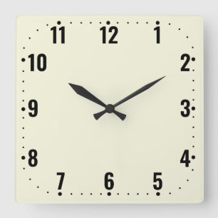 Simple Beige Face With Numbers - Frameless  Square Wall Clock