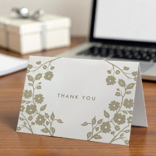 Simple Beige Folk Art Flowers Thank You Custom Card