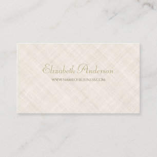 Simple Beige Linen Pattern Elegant Gold Script Business Card