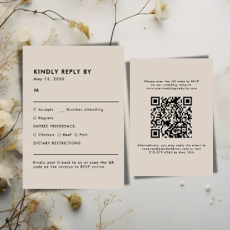 Simple Beige Meal Choice Wedding RSVP Card