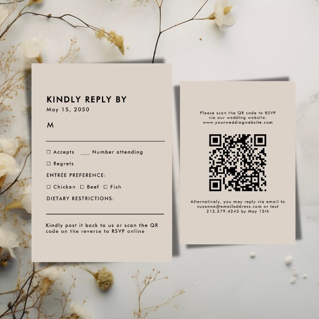 Simple Beige Meal Choice Wedding RSVP Card (Beige Meal Choice Wedding RSVP Card)