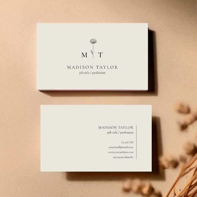 Simple Beige Minimal Chic Monogram Business Card (Creator Uploaded)