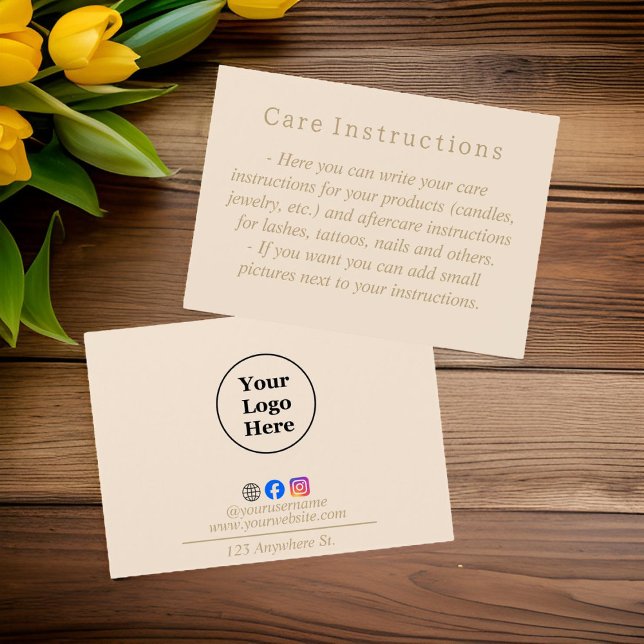 Simple beige minimalist Care Instruction Card (Creator Uploaded)