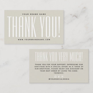 Simple beige minimalist thank you business card