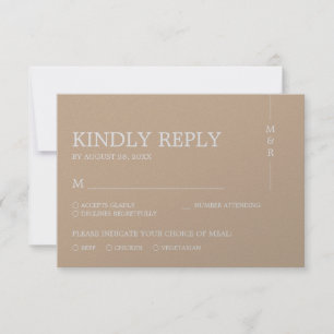 Simple Beige Monogram Wedding RSVP Card