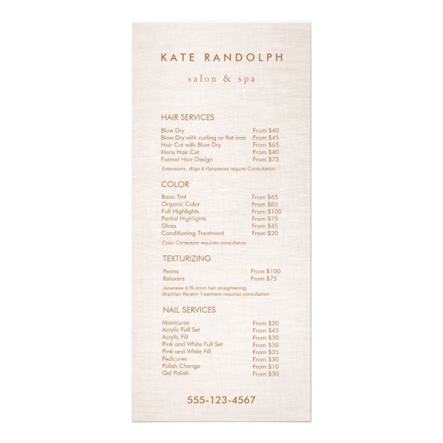 Simple Beige Salon Spa Price List Service Menu (Front)