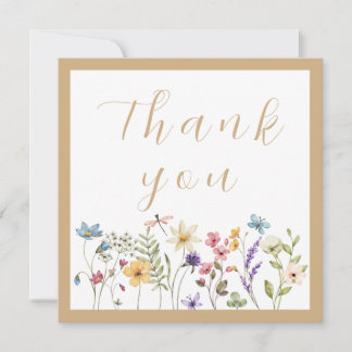 Simple Beige Watercolor Wildflower Floral  Thank You Card