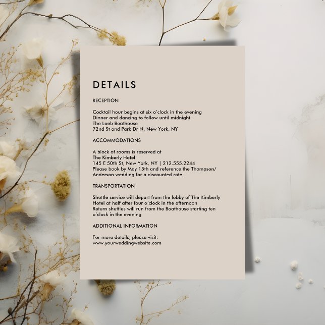 Simple Beige Wedding Details  Enclosure Card (Simple Beige Wedding Details Enclosure Card)