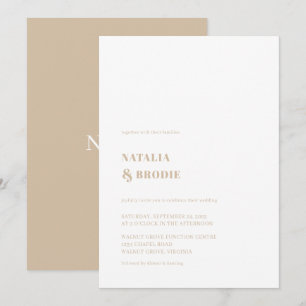 Simple Beige White Wedding Invitation