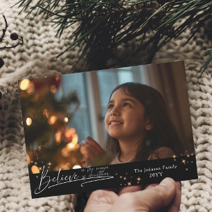 Simple Believe in the magic photo stars Holiday Card