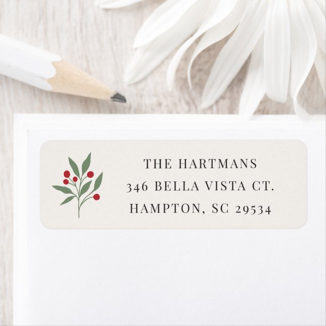Simple Berry Sprig Christmas Winter Return Address Label (Insitu)