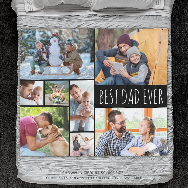 Simple BEST DAD EVER 8 Photo Collage Fleece Blanket (Creator Uploaded)