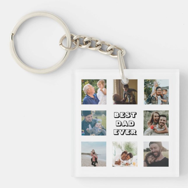 Simple Best Dad Ever Photo Collage Father’s Day Key Ring (Front)
