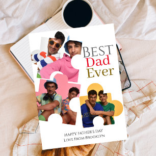 Simple Best Dad Ever Puzzle Fathers Day 3 Photo Holiday Card