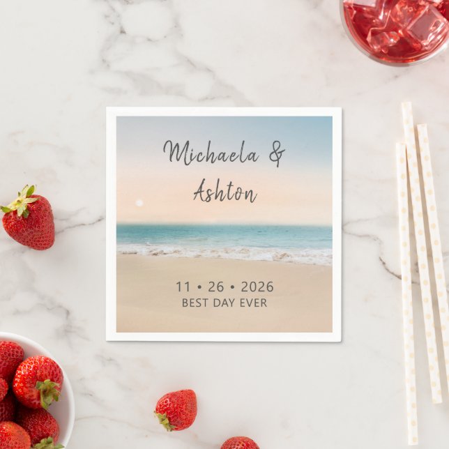 Simple  Best Day Ever Beach Wedding Napkins (Insitu)