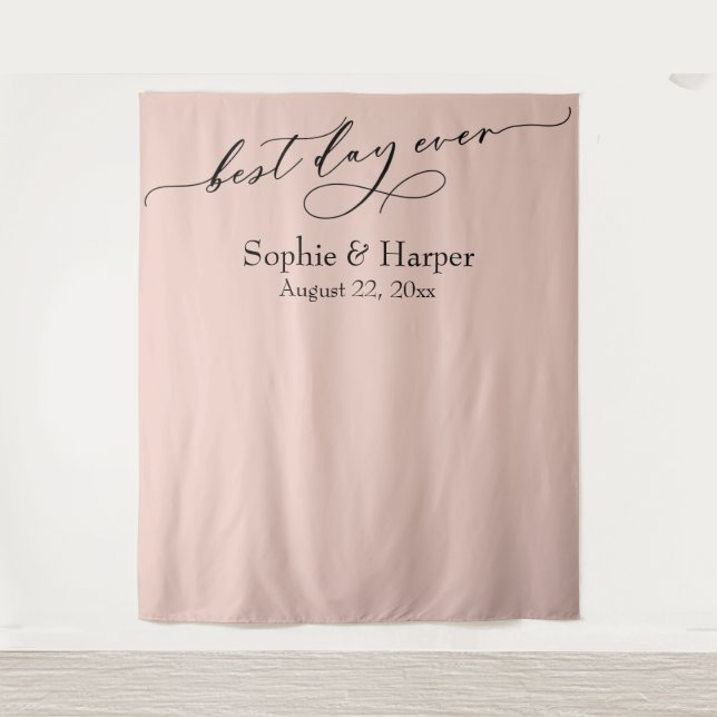 Simple Best Day Ever Blush Pink Photo Backdrop Tapestry (Front)