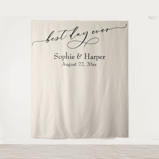 Simple Best Day Ever Cream Photo Backdrop Tapestry (Front)