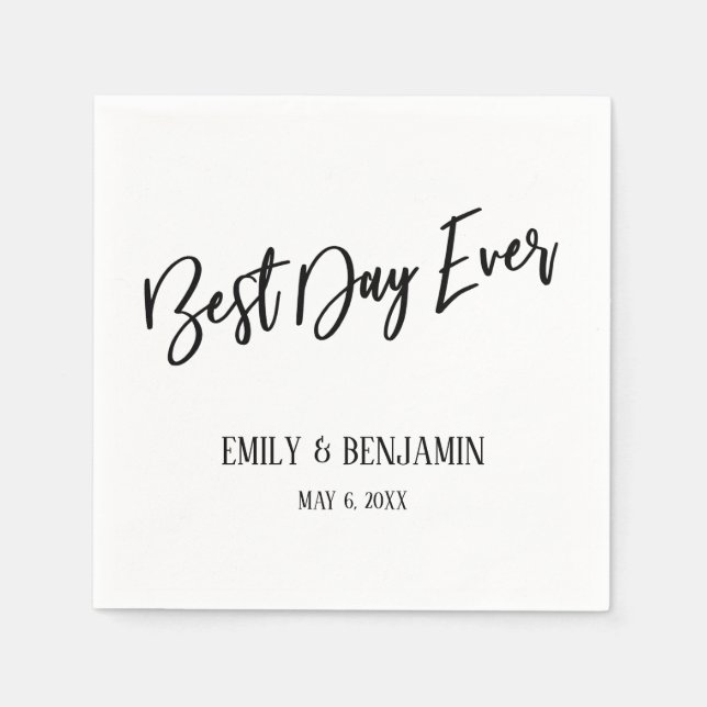 Simple Best Day Ever Wedding Typography White Napkin (Front)