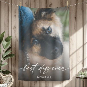 Simple Best Dog Ever Photo Modern Script Fleece Blanket
